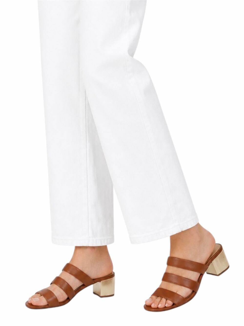 Michael Kors Paloma Flex Mule Sandals Gold Block Heel Brown Size 7M